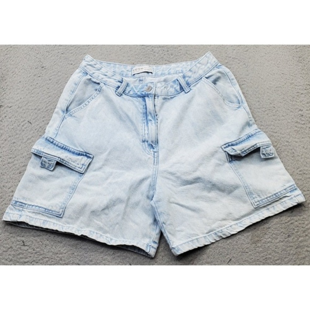 Primark Cargo Shorts‎ Women's 10 Blue Denim Light Wash Utility Pocket Low Waist